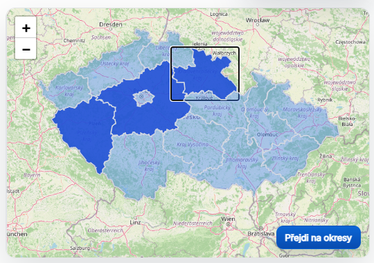 Vybraný kraj zúží okresy, registrační místa i všechny navazující přehledy.