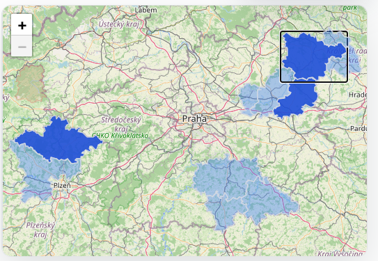 Vybrané registrační místo jako nejdetailnější územní filtr.
